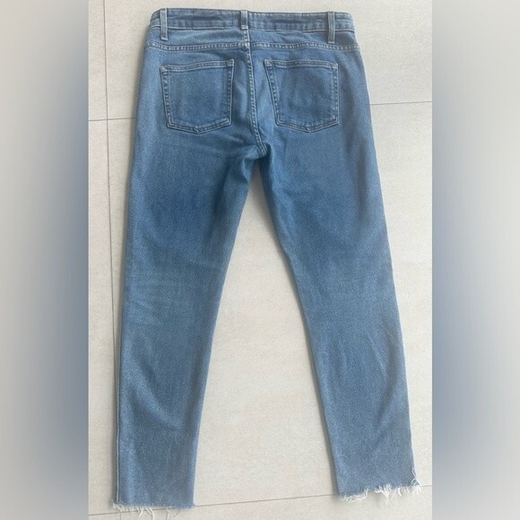 Khaite Alissa Crop Jeans Raw Hem Frayed Cotton Blend Blue Women's Size 28 - Picture 10 of 11